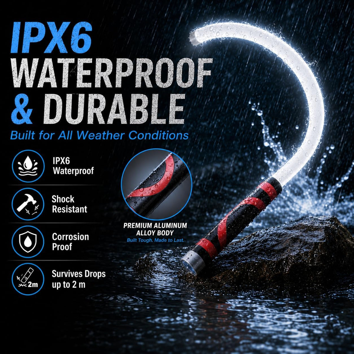 Flexible LED Flashlight Stick, 30" Bendable Mechanic Work Light, 1200LM | Rechargeable Inspection Light with 3 Modes, USB-C Charging, IPX6 Waterproof for Car Repair, under Hood and Tight Spaces