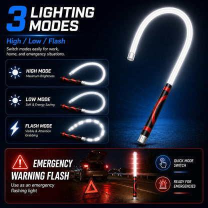 Flexible LED Flashlight Stick, 30" Bendable Mechanic Work Light, 1200LM | Rechargeable Inspection Light with 3 Modes, USB-C Charging, IPX6 Waterproof for Car Repair, under Hood and Tight Spaces