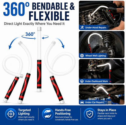 Flexible LED Flashlight Stick, 30" Bendable Mechanic Work Light, 1200LM | Rechargeable Inspection Light with 3 Modes, USB-C Charging, IPX6 Waterproof for Car Repair, under Hood and Tight Spaces